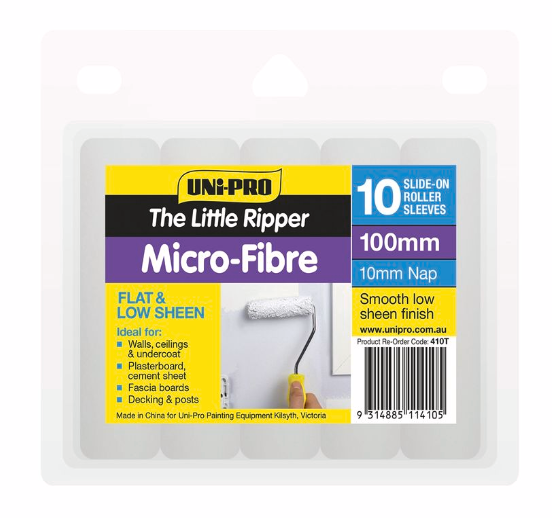 UNi-PRO 100mm Little Ripper Microfibre Mini Roller Covers 10 Pack 10mm Nap
